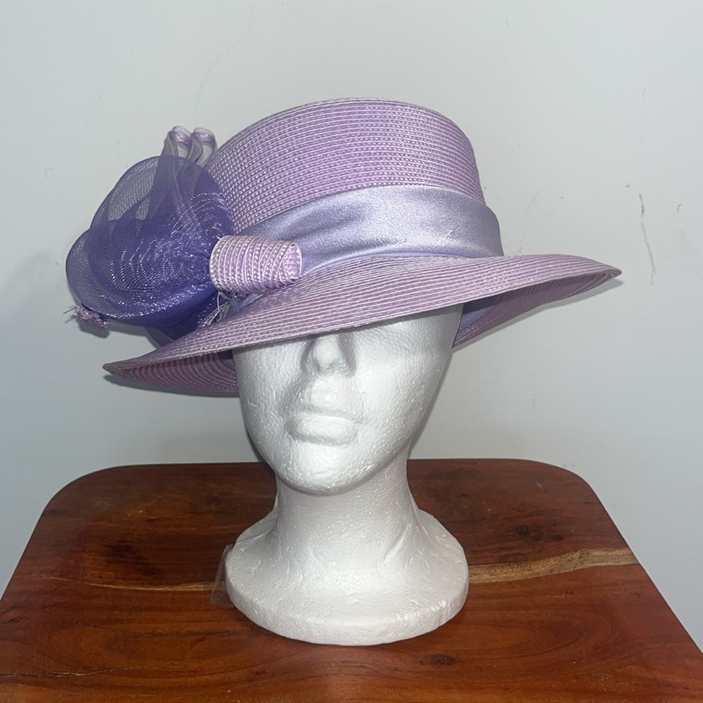 Elegant Lavender Wide-Brim Hat with Satin Trim